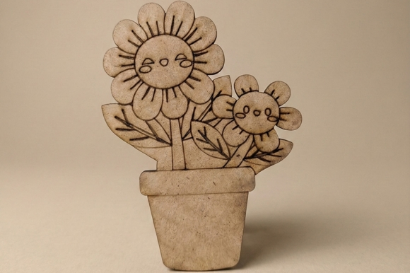 10'lu Set Ahşap Boyama Objesi Gülen Çiçekler Saksı - Çocuk Okul Öncesi ve Sınıf İçi Etkinlik Materyali