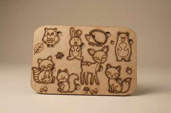 Ahşap Orman Hayvanları Yapboz ve Boyama Seti