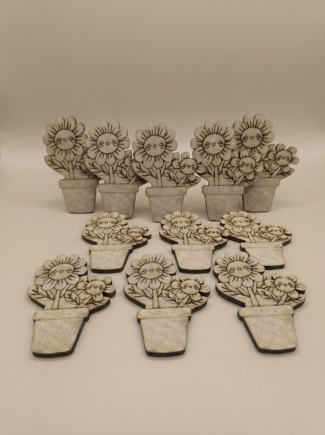 10'lu Set Ahşap Boyama Objesi Gülen Çiçekler Saksı - Çocuk Okul Öncesi ve Sınıf İçi Etkinlik Materyali