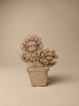 10'lu Set Ahşap Boyama Objesi Gülen Çiçekler Saksı - Çocuk Okul Öncesi ve Sınıf İçi Etkinlik Materyali