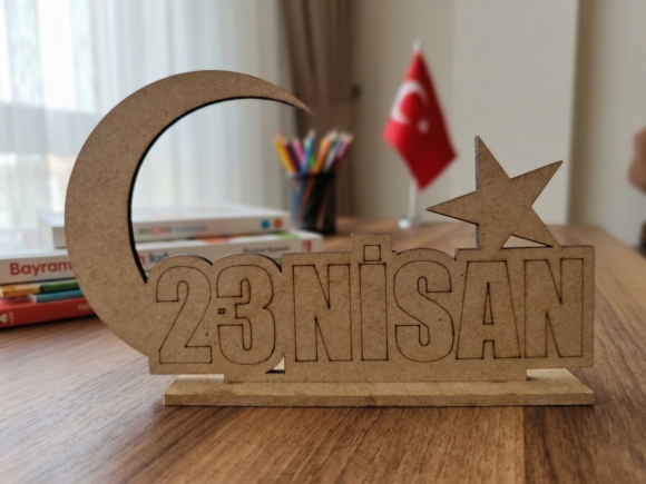 23 Nisan Temalı Ahşap Boyama Seti - Ham MDF Eğitici Etkinlik Malzemesi (19,5x12 cm)