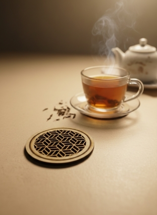 6’lı Geometrik Desenli Ahşap Bardak Altlığı Seti - 10 cm Lazer Kesim Ham MDF Çay Altlığı