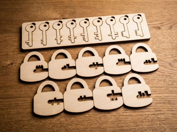 Ahşap Anahtar Kilit Eşleştirme Oyunu - Montessori Eğitici Zeka Oyuncağı (Boya Seti Hediyeli)