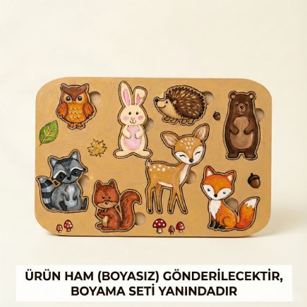 Ahşap Orman Hayvanları Yapboz ve Boyama Seti