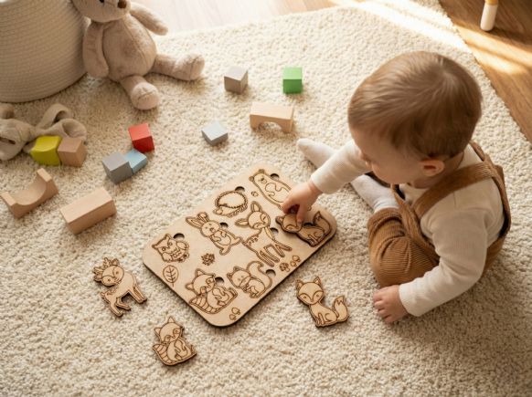 Ahşap Orman Hayvanları Yapboz ve Boyama Seti