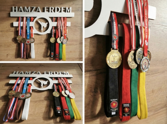 İsme Özel Lazer Kesim MDF Madalyalık - Karateci Duvar Dekoru ve Madalya Sergileme Standı