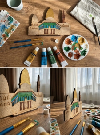 Mescid-i Aksa Ahşap Boyama - 4mm Ham MDF Kendin Yap (DIY) Hobi Etkinlik Objesi (15x10 cm)
