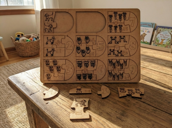 Montessori Eğitici Ahşap Matematik Oyunu - Köpekli Sayı Eşleştirme ve İşlem Öğretici Bul Tak Puzzle