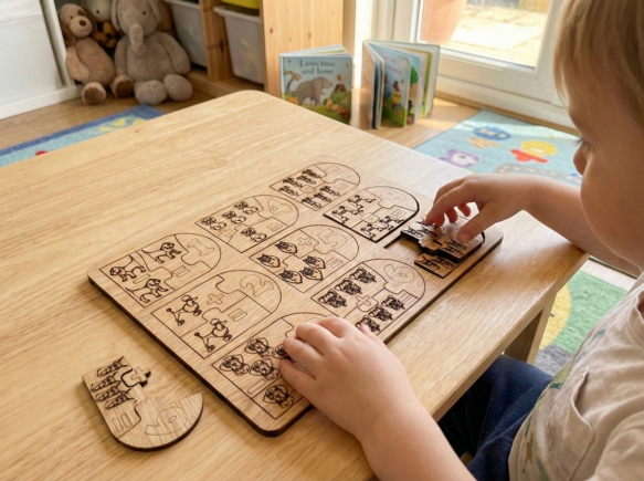 Montessori Eğitici Ahşap Matematik Oyunu - Köpekli Sayı Eşleştirme ve İşlem Öğretici Bul Tak Puzzle