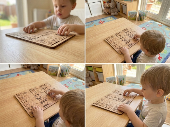 Montessori Eğitici Ahşap Matematik Oyunu - Köpekli Sayı Eşleştirme ve İşlem Öğretici Bul Tak Puzzle