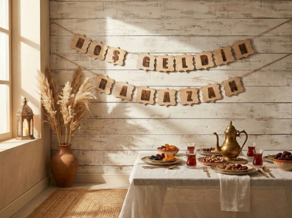 Tahtagurusu Ahşap Hoş Geldin Ramazan Duvar Süsü - 3D Çift Katmanlı Lazer Kesim