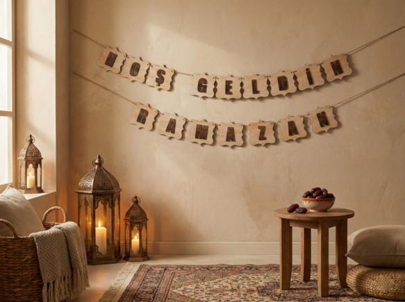 Tahtagurusu Ahşap Hoş Geldin Ramazan Duvar Süsü - 3D Çift Katmanlı Lazer Kesim