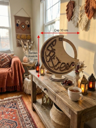 Tahtagurusu Ahşap Ramazan Takvimi - Hilal Tasarımlı Hareketli Geri Sayım Sayacı (35 cm Büyük Boy)