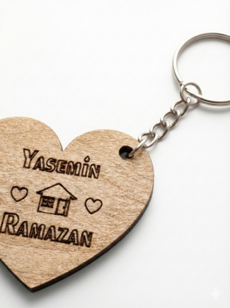 Tahtagurusu Kişiye Özel İsimli Ahşap Kalp Anahtarlık - 4mm MDF (5x4,5 cm)