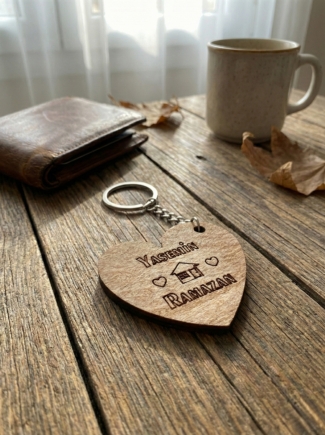 Tahtagurusu Kişiye Özel İsimli Ahşap Kalp Anahtarlık - 4mm MDF (5x4,5 cm)