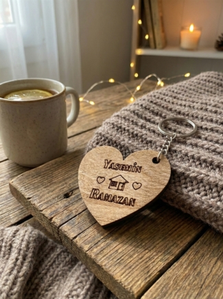 Tahtagurusu Kişiye Özel İsimli Ahşap Kalp Anahtarlık - 4mm MDF (5x4,5 cm)