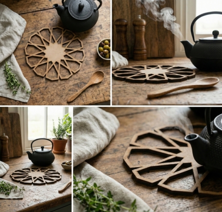 Tahtagurusu Lazer Kesim Geometrik Desenli Nihale - İsme Özel Mutfak Tasarımı