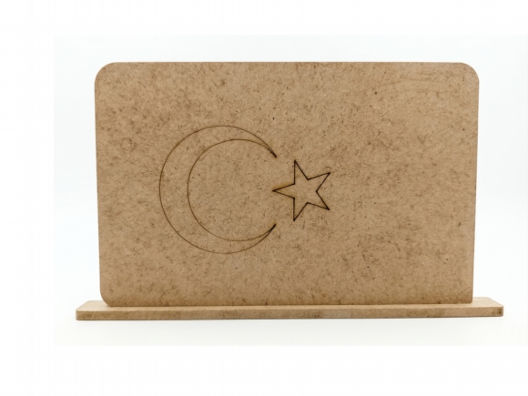 Türk Bayrağı Boyama Seti - 15x10 cm Ham MDF Lazer Kesim - Çocuklar İçin Eğitici Boyama Etkinliği (4 mm)