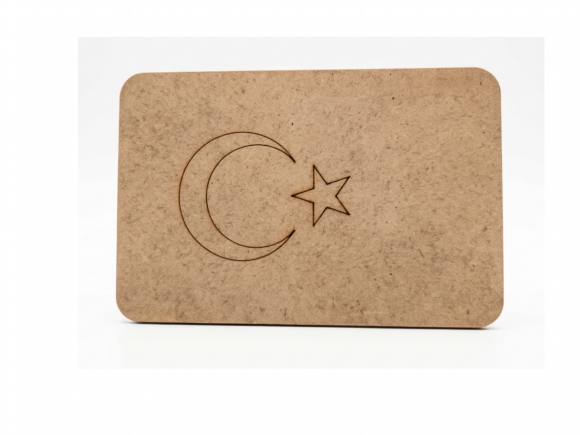 Türk Bayrağı Boyama Seti - 15x10 cm Ham MDF Lazer Kesim - Çocuklar İçin Eğitici Boyama Etkinliği (4 mm)